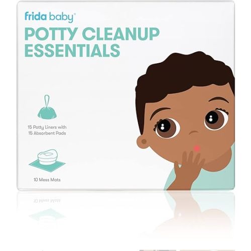 Frida Baby Potty Cleanup Essentials, Leak-Proof Potty Liners and Disposable Floor Pads for Potty Training, 15 Potty Liners + 10 Mess Mats