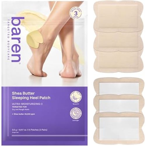 Baren Shea Butter Heel Repair Patch for Cracked Dry Heels, Overnight Foot Moisturizer Mask, Hydrating & Breathable (10pcs), K-Beauty