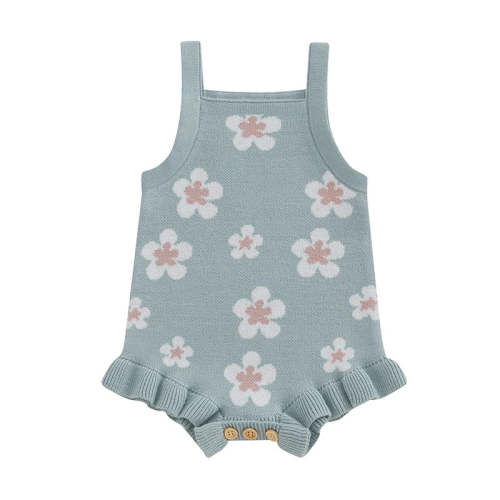 Baby Girls Summer Sleeveless Tank Strap Bubble Romper Knitted Floral F – August + Willow