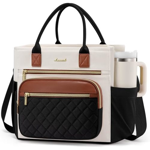 LOVEVOOK Insulated Lunch Bag Women,Wide Opening Adult Lunch Box Women,Leakproof Cooler Bag for Work Picnic Beach Family College,Lunch Teacher Tote Bag with Adjustable Shoulder Strap and Cup Holder