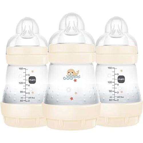 MAM Easy Start Anti Colic Baby Bottle 5 oz, Easy Switch Between Breast and Bottle, Reduces Air Bubbles and Colic, Newborn, Unisex, 3 Count (Pack of 1)