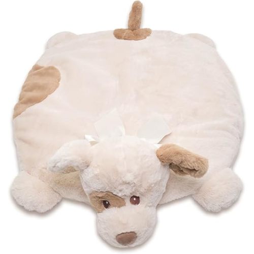 Bearington Baby Lil' Spot Belly Blanket, Beige Puppy Dog Plush Stuffed Animal Tummy Time Play Mat