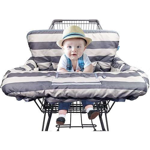 Shopping Cart Cover for Baby boy Girl, Grocery Cart Cushion Liner, Infant High Chair Cover,Grey Strip