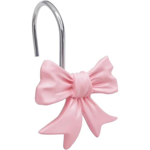 CHICTIE Bow Knot Decorative Shower Curtain Hooks, Pink Shower Rings for Shower Curtain Rods Babys Girls Room Bathroom Rustproof Shower Hooks Hangers