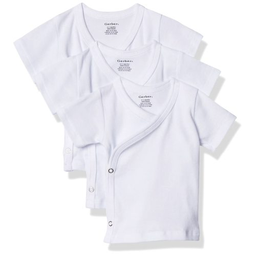 Gerber Baby 3-Pack Short-Sleeve Side-Snap Shirt, White, 0-3 Months C25
