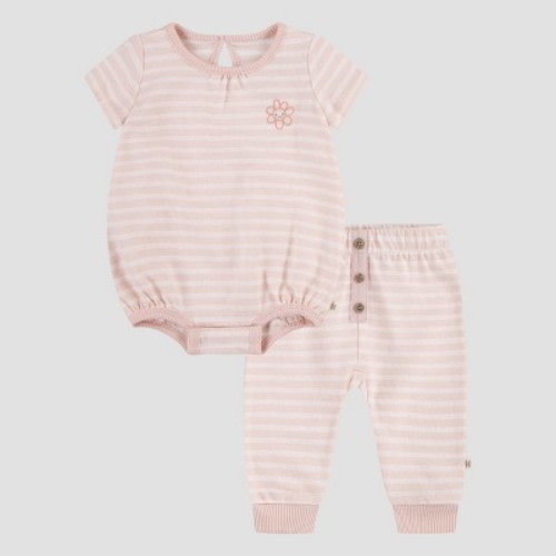 Huggies Baby Girls' Flower Short Sleeve Bodysuit & Pants Set - Pink 3M