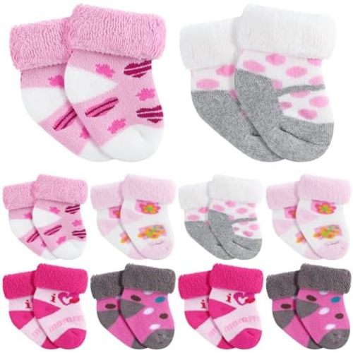 10 Pairs Preemie Baby Terry Cotton Turn Cuff Socks for Newborn Girls Boys - Nicu