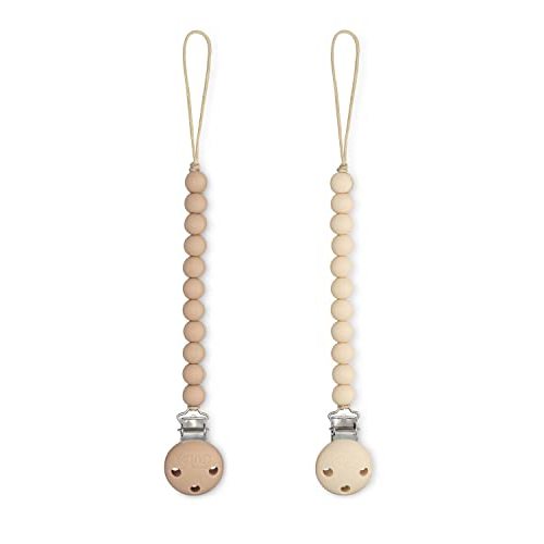 Comfy Cubs Pacifier Clips 2 Pack - 100% Food Grade Silicone Baby Pacifier Clips - CPSIA Certified, Lightweight and Flexible Baby Gifts - Beige & Light Beige