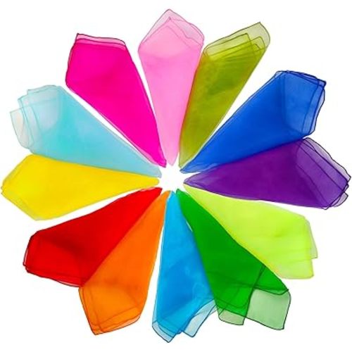 Juggling Dance Scarves 12 PCS Upgraded Reinforced Edges Scarves for Kids Play Silk Scarfs for Babies Toddlers Children Movement Music Scarf Magic Tricks Performance Props Accessories 24 Inches