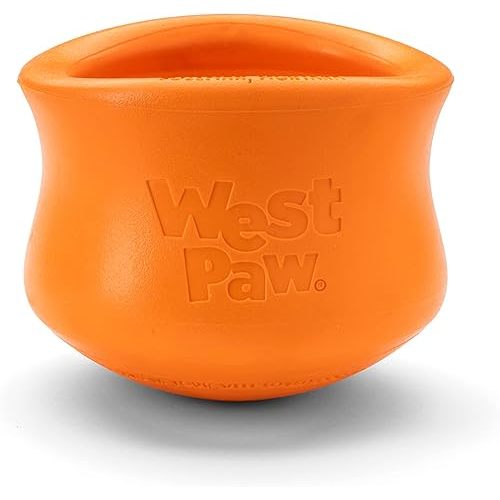 West Paw Zogoflex Toppl Treat Dispensing Dog Toy Puzzle – Interactive Chew Toys for Dogs – Dog Toy for Moderate Chewers, Fetch, Catch – Holds Kibble, Treats, Large 4", Tangerine