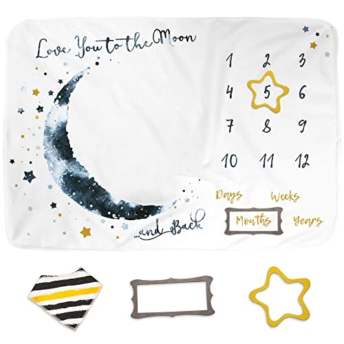 Luka&Lily Baby Monthly Milestone Blanket Boy - 60"x40" Moon Baby Month Blanket for Boys - First Year Calendar Growth Chart - Baby Boy Shower Gifts