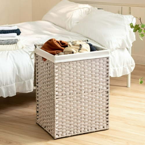 26.4 Gal (100L) Laundry Hamper Laundry Basket with Lid and Handles Wicker Hamper Foldable with 1 Removable Bags,Gray