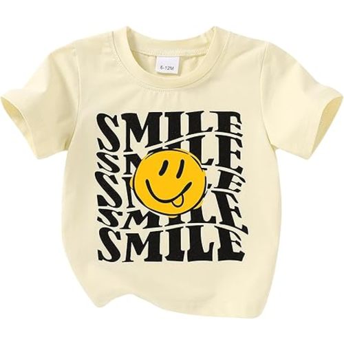 Happy Town Toddler Clothes Baby Boy Girl Smiley Face Shirt Short Sleeve T-Shirt Tee Summer Tops Outfits