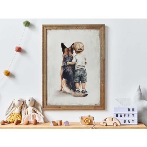 German Shepherd Nursery Decor, Boy and German Shepherd Print, Dog Nursery Decor, Set of 3, Dog and Boy Portrait,PRINTABLE Dog Wall Art Kids