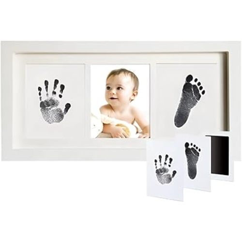 White Wooden Baby Hand and Footprint Kit with Inkless Pad – Baby Hand and Foot Print Frame Keepsake for Newborns, Pets, Baby Showers & Christmas Gifts