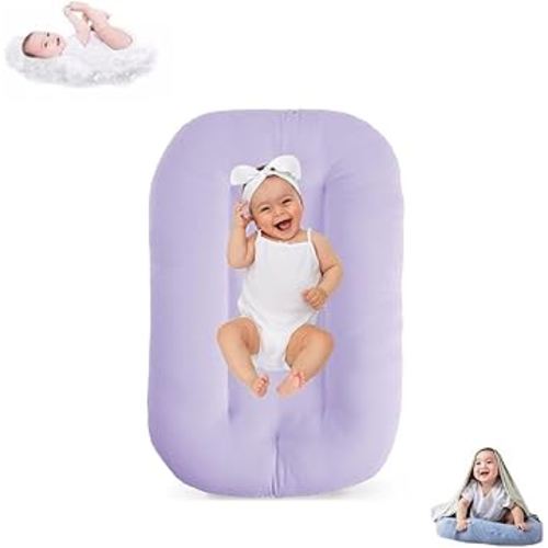 Baby Lounger for Infants Babies 0-12 Months, Bionic Organic Lounger, Soft Cotton Breathable Infant Floor Seats & Loungers for Newborn Baby Shower Gifts (Purple)