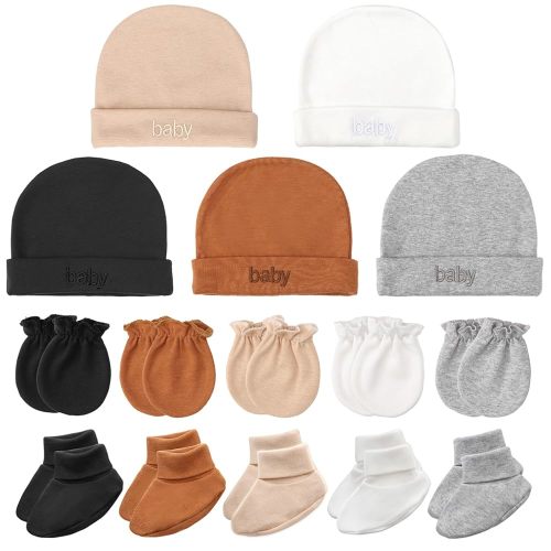 BQUBO Newborn Baby Hats Mittens Set for Boys Girls Hospital Hat Beanie Infant Caps Baby Gloves