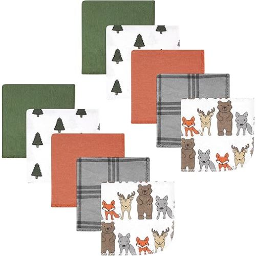 Hudson Baby Unisex Baby Flannel Cotton Washcloths 10-Pack, Wild Forest, One Size