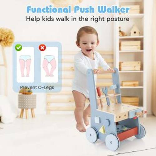 Costway 2 in 1 Wooden Baby Push Walker with Multi Activity Center & Bottom Storage Toys Blue HCST03365 - Best Buy