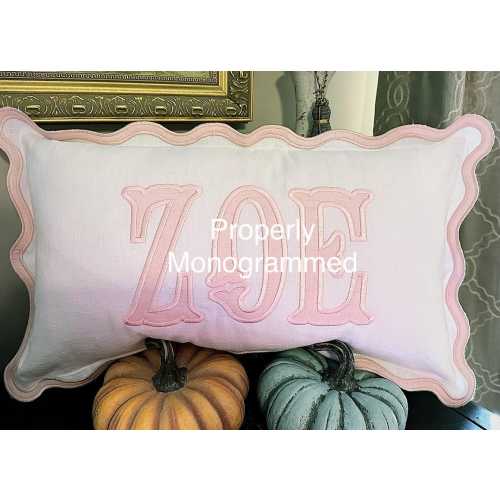 12x 20 Applique Name or Initial Pillow, Custom Scallop Pillow, Personalized Throw Pillow, Monogram Pillow, Nursery Pillow, Dorm Pillow
