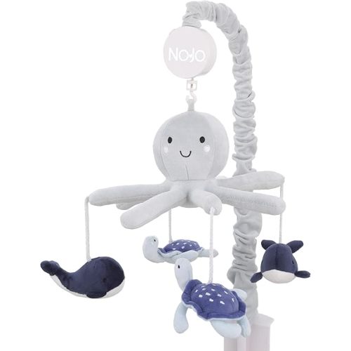 NoJo Plush Octopus Gray and Navy Whales and Sea Turtles Musical Mobile