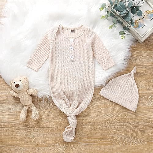 Twopumpkin Baby Girl Boy Coming Home Knotted Gown Unisex Newborn Infant Sleep Onesie Outfit Cute Baby Winter Pajamas