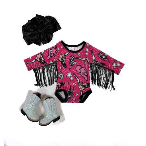 Pink Western Print Fringed Leo