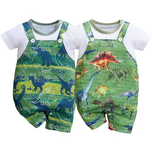 3-6 Months IURNXB 2-Pack Baby Boys Girls Romper Dinosaur Unisex Newborn Onesie Cartoon Print Short Sleeve Summer Clothes