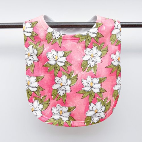 Magnolia on Pink Baby Bib, Home Malone, New Orleans, Baby Shower Gift, Cute, NOLA Baby Girl Gift, Coastal Baby, Mississippi Baby, Pretty Bib