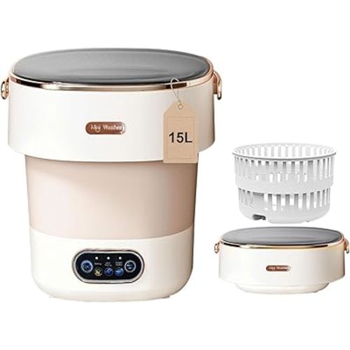 Portable Washing Machine,Mini Washer 15L Upgraded With Spin Basket,Small Clothes Folding Washing Machine Of Underwear, Baby And Small Clothes,Suitable For Home Apartments Dormitories, Hotels Khaki