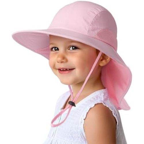 Camptrace Toddler Kids Sun Hats with Neck Flap UPF 50+ UV Protection Wide Rigid Brim Boys Girls Beach Swim Sunhat