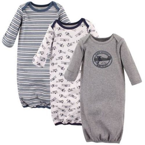 Hudson Baby Infant Boy Cotton Long-sleeve Gowns 3pk, Aviation, 0-6 Months