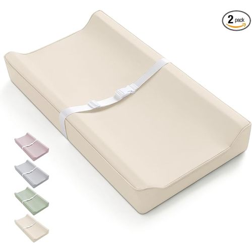 Blissful Diary Vegan Leather Baby Changing Pad with Waterproof & Wipe-Clean PU Cover, Standard Size Cozy Diaper Changing Pad for Dresser and Table, Beige