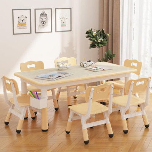 babevy Kids Table And 6 Chairs Set, Height Adjustable Toddler Table And Chair Set | Wayfair