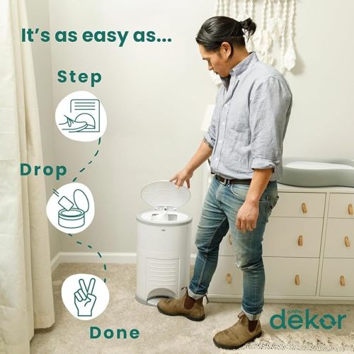 Diaper Dekor Plus Hands-Free Diaper Pail | Largest & Easiest to Use | Just Step–Drop–Done | Doesn’t Absorb Odors | Quick Bag Change | Great for Cloth Diapers | 70% Recycled Materials | EKO White