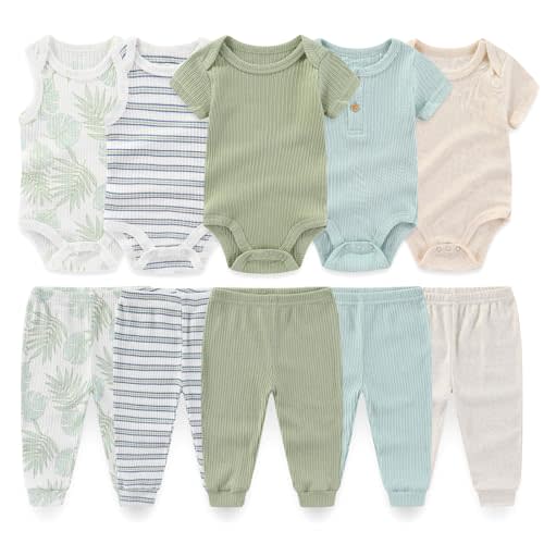 falianni Baby Boy Girl 10 Piece Combined Type Clothing Set Cotton Baby Bodysuits and Pants Set Home Outdoor Infant Clothes