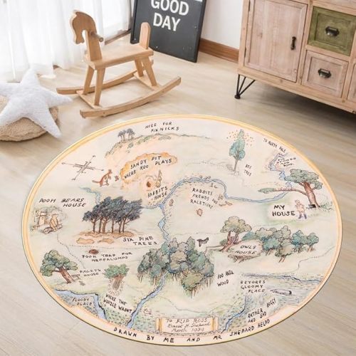 CR Round Pooh Map Rug Kids Room Nursery Decor Baby Room Rug 4.9 ft = 150 cm