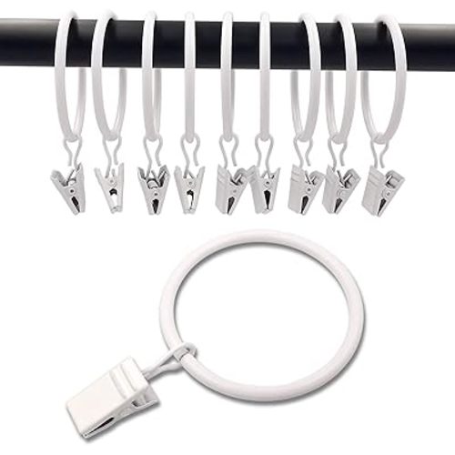 40 Pack White Curtain Rings with Clips, Curtain Hooks Hangers Clip Rings for Hanging Drapes Bows Hat, Drapery Rings 1.77 in I D, Fits up to 1.5 in Diameter Curtain Rod.