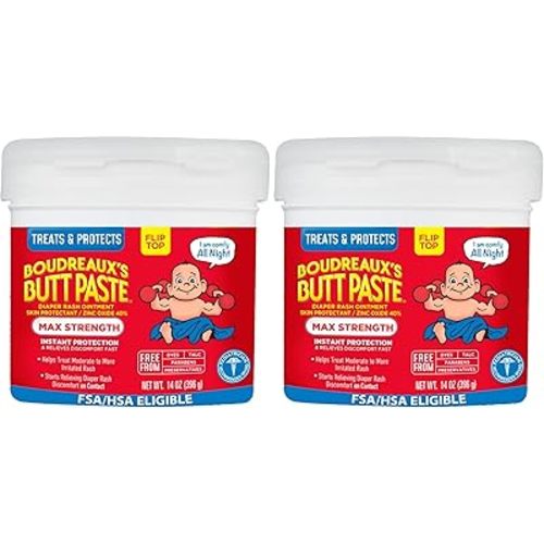 Boudreaux's Butt Paste Maximum Strength Diaper Rash Cream, Ointment for Baby, 14 oz Flip-Top Jar (Pack of 2)