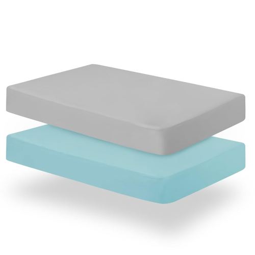 Biloban Crib Sheets Fitted, 2 Pack Crib Sheet Fits for Standard Crib Mattress, Neutral Toddler Bed Sheets for Baby Boys and Girl, Grey & Aqua, 52”X 28”