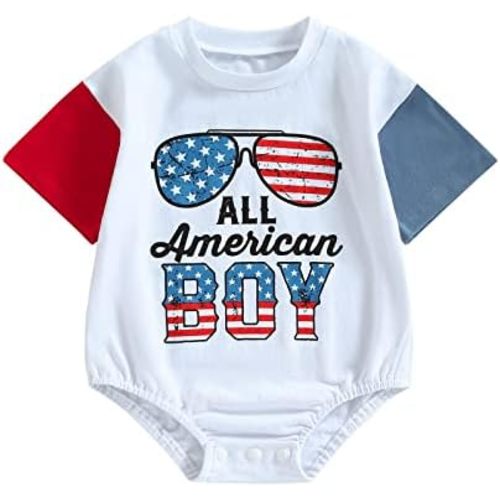 MoZiKQin Baby Boy Girl 4th of July Outfit Newborn Oversized USA Romper American Flag Onesie Independence Day Outfit