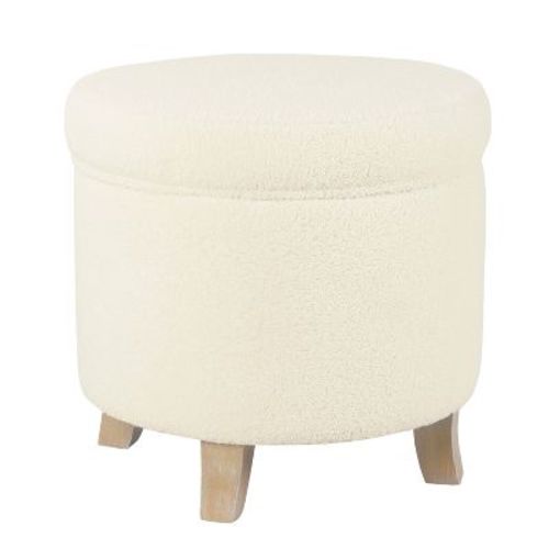 Cole Classics Round Storage Ottoman Flared Wood Leg Faux Sheepskin Cream - Homepop