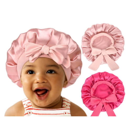 YANIBEST 2 PCS Baby Bonnet Silk Satin Bonnet for Kids Sleeping Cap Curly Natural Hair Silk Bonnets for Girls Boys Infant