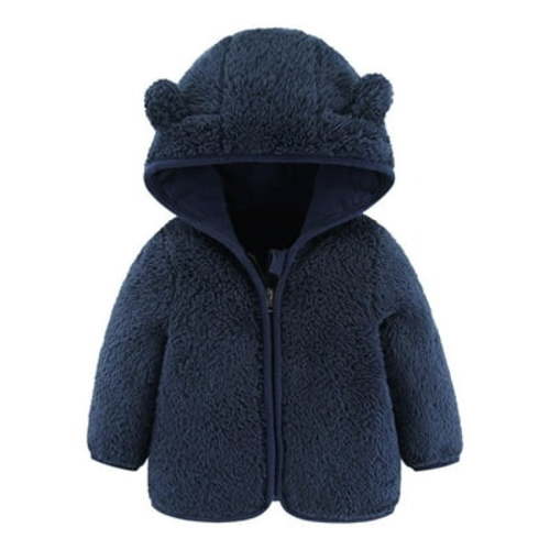 skpabo Toddler Girls Boys Cute Jacket Bear Ear Hoodie Sweater Zip Up Teddy Fuzzy Warm Coat Baby Winter Outwear Clothes Navy 0-6 Months