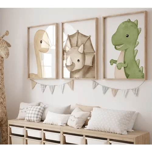 Dinosaur Wall Art Kids Boys Room Canvas Wall Decor Dino Nursery Wall Art Pictures Baby Dinosaur Poster Prints for Boys Bedroom Bathroom 12x16 Inch Unframed Set of 3