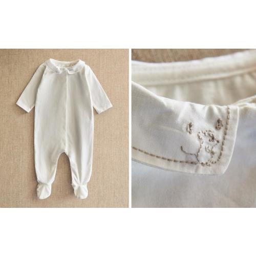 CHILDREN'S FOOTED ROMPER WITH EMBROIDERED MOUSE
