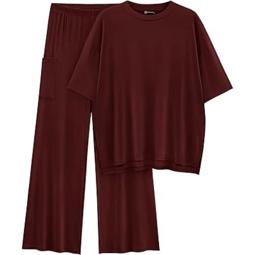PRETTYGARDEN Women's 2 Piece Outfits Casual Short Sleeve Pullover Tops and Wide Leg Pants Lounge Sets Tracksuits