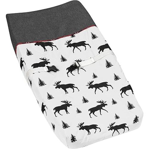 Grey, Black and Red Woodland Plaid and Moose Changing Pad Cover for Rustic Patch Collection by Sweet Jojo Designs
