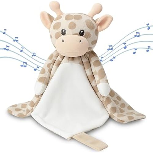 Love By Emi 4 in 1 Baby Lullaby Sleep Soother Toy - Stuffed Animal Sound Machine & Pacifier Holder | Heartbeat White Noise & Music | Plush Giraffe Lovey Sleep Aid Security Blanket (0-3 Years)