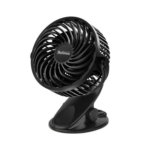 Holmes 4" On-the-go Portable Clip Rechargeable Battery 360° Rotation Fan Black